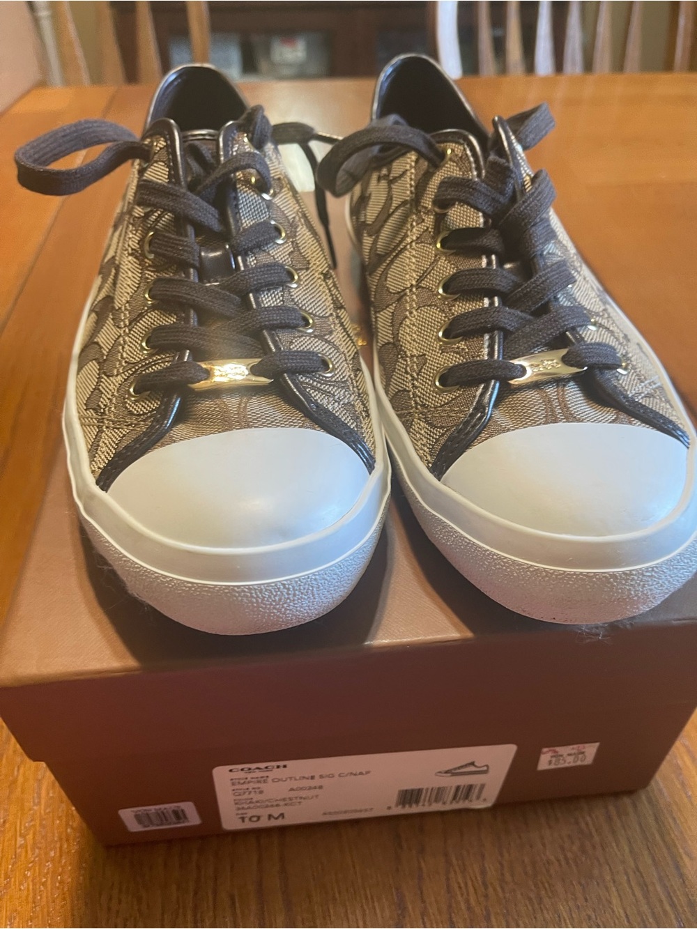 Coach Signature Canvas Low-Top Sneakers in Brown and White